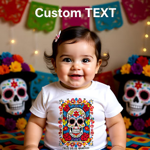 Camiseta De Bebé Texto personalizado Dia de Muertos Calavera de azú