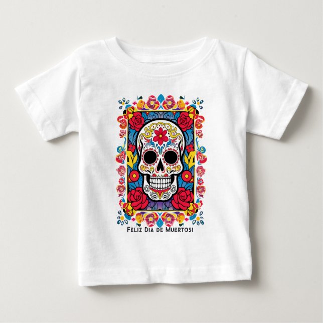 Camiseta De Bebé Texto personalizado Día de Muertos Calavera de azú (Anverso)