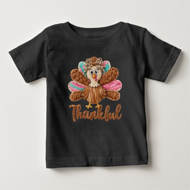 Camiseta De Bebé Thankful Turkey Design – Latch Hook Yarn Crochet S (Anverso)