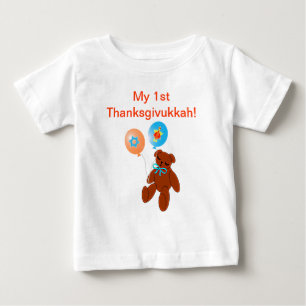 Camiseta De Bebé Thanksgivukkah  Tshirt Teddy Bear with Balloons