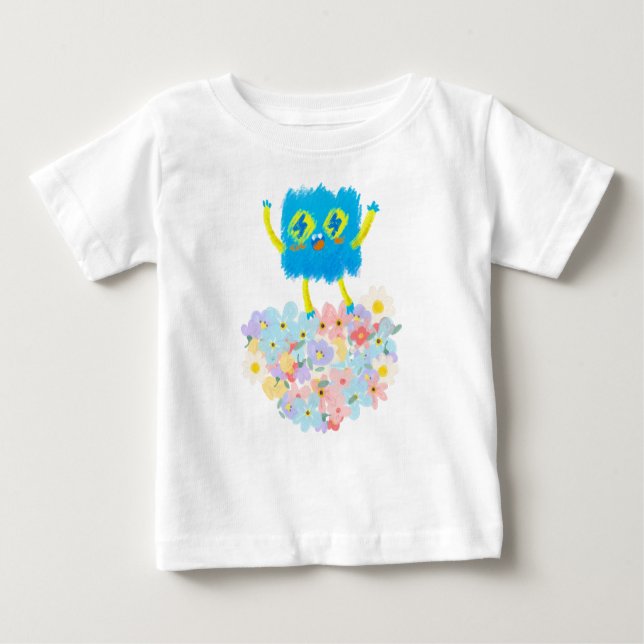 Camiseta De Bebé The Happy Blue Scribble on a Bed of Flowers (Anverso)