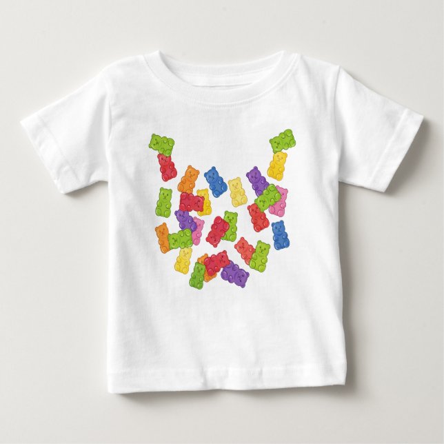 Camiseta De Bebé The Sweetest Bib" - Falling Rainbow Gummy Bear Nec (Anverso)