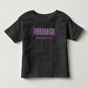 Camiseta De Bebé Threenager Letra Retro Nombre Lila