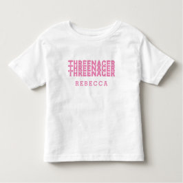 Camiseta De Bebé Threenager Letra Retro Nombre Rosa