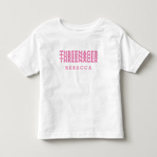 Camiseta De Bebé Threenager Letra Retro Nombre Rosa