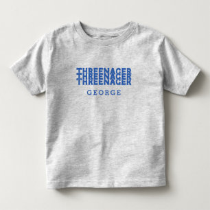 Camiseta De Bebé Threenager Letra Retro Nombre Texto Azul