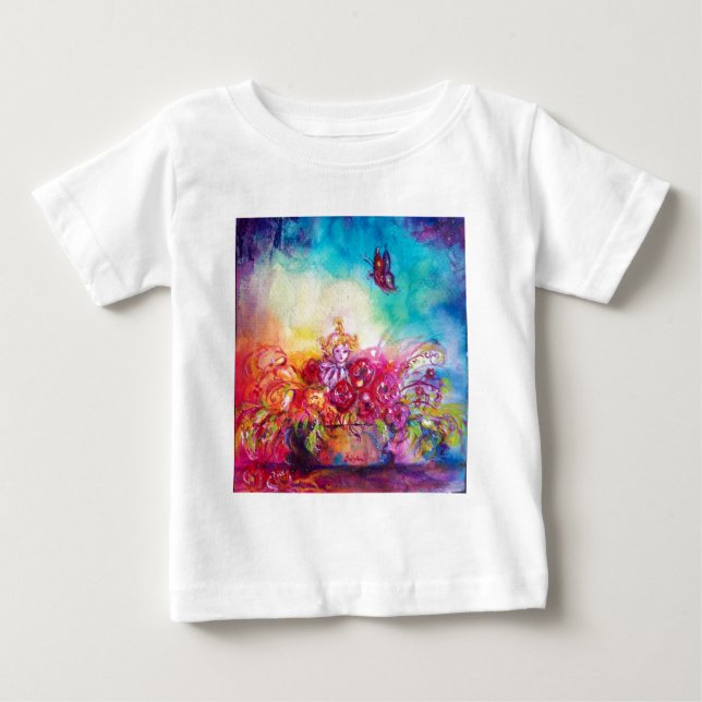 CAMISETA DE BEBÉ THUMBELINA, BAÑERA DE FLORES Y MARIPOSA (Anverso)