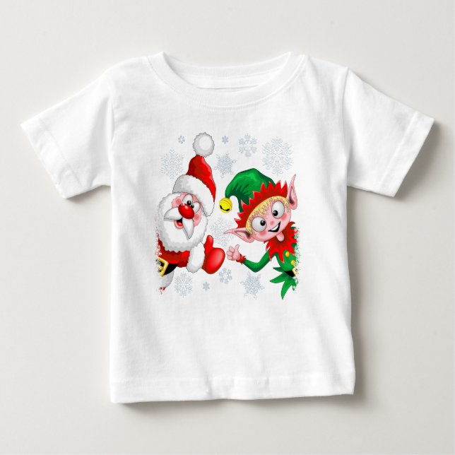 Camiseta De Bebé Thumbup de caracteres de Navidades de Santa y Elf (Anverso)