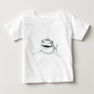 Camiseta De Bebé tiburón acuarela sonriendo gris verde océano anima