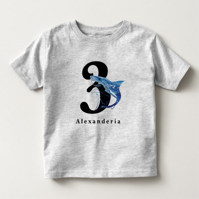Camiseta De Bebé Tiburón azul cumpleaños 3 nombre edad niño (Anverso)