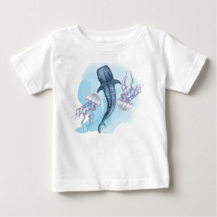 Camiseta De Bebé Tiburón Ballena. Acuarela