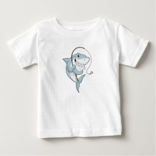 Camiseta De Bebé Tiburón como pescador con caña de pescar