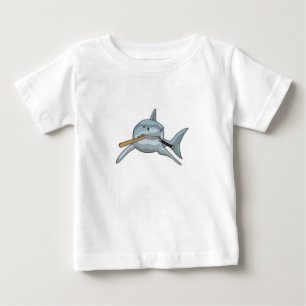 Camiseta De Bebé Tiburón en béisbol con bate de béisbol