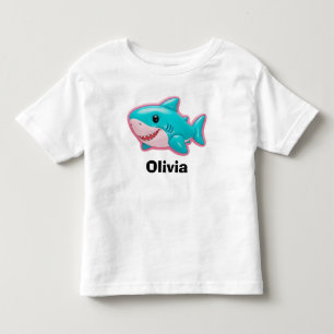 Camiseta De Bebé Tiburón juguetón azul turquesa y rosa