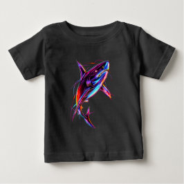 Camiseta De Bebé Tiburón Neon Vibrante Océano Digital Moderno