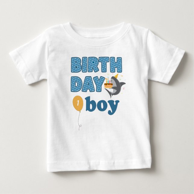 Camiseta De Bebé Tiburón niño cumpleaños | Añadir edad (Anverso)