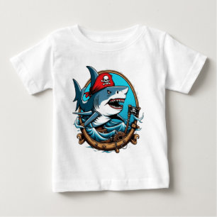 Camiseta De Bebé Tiburón pirata caído en un bote