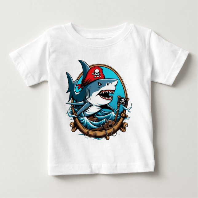 Camiseta De Bebé Tiburón pirata caído en un bote (Anverso)