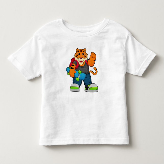 Camiseta De Bebé Tiger as Skater with Skateboard (Anverso)