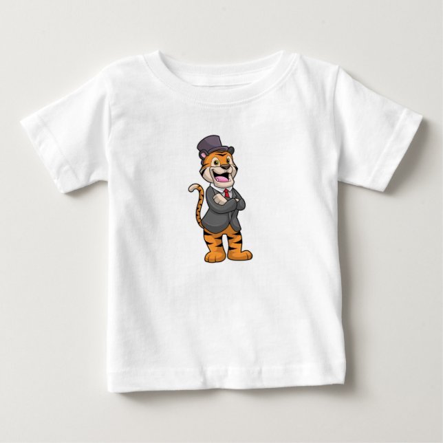 Camiseta De Bebé Tigre como Groom con chaqueta y Gorra (Anverso)