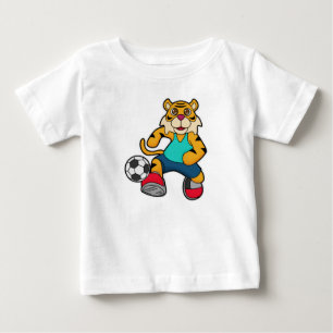 Camiseta De Bebé Tigre como jugador de fútbol con balón de fútbol