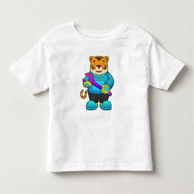 Camiseta De Bebé Tigre como mecánico con llave (Anverso)