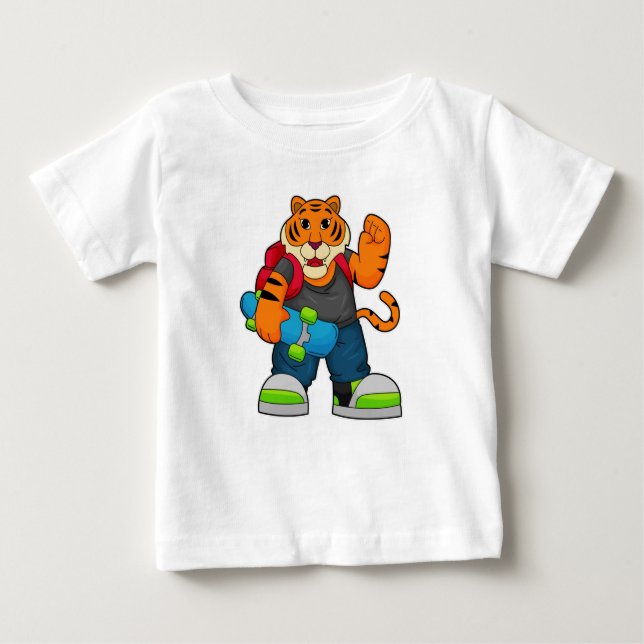 Camiseta De Bebé Tigre como patinador con patineta (Anverso)