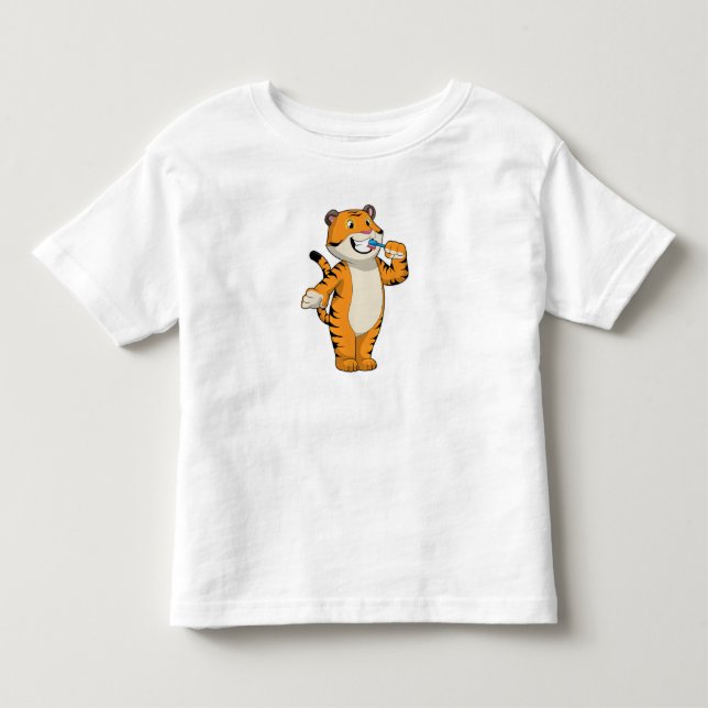 Camiseta De Bebé Tigre con cepillo de dientes (Anverso)