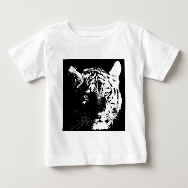 Camiseta De Bebé Tigre de arte pop blanco y negro (Anverso)