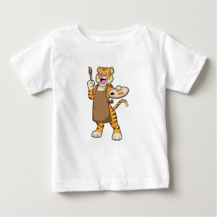 Camiseta De Bebé Tigre en pintura con pintura con pintura y pincel