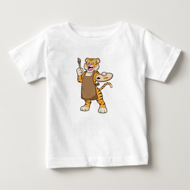 Camiseta De Bebé Tigre en pintura con pintura con pintura y pincel (Anverso)