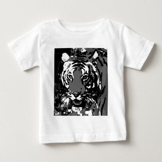 Camiseta De Bebé Tigre Pop Art Blanco Negro (Anverso)