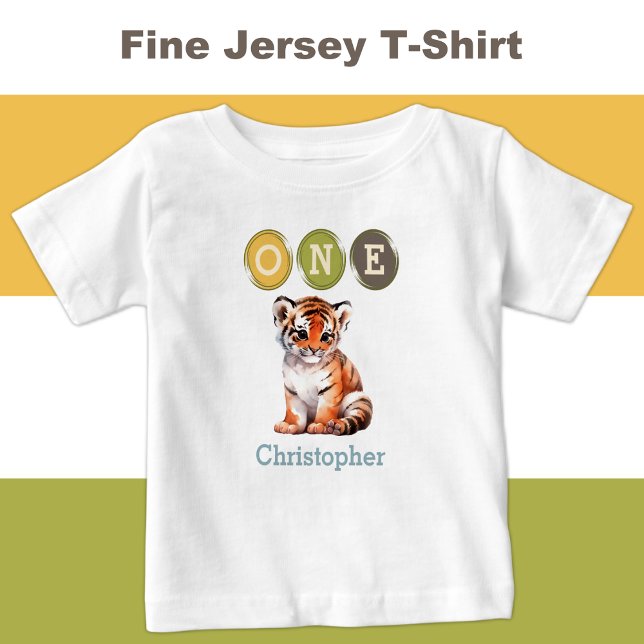 Camiseta De Bebé Tigre, primer cumpleaños, uno con nombre azul (Subido por el creador)