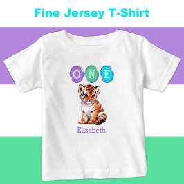 Camiseta De Bebé Tigre, primer cumpleaños, uno con nombre morado