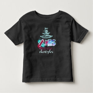 Camiseta De Bebé Tipografía de navidad azul y roja de árbol de resp