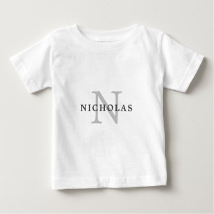 Camiseta De Bebé Tipografía de nombre de monograma gris claro minim
