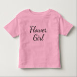 Camiseta De Bebé Tipografía sobre escritura femenina de flores en r<br><div class="desc">Guión de Flower Girl sobre rosa. O elige otro color de camisa. ¡Un regalo lindo para el chica de flores!</div>