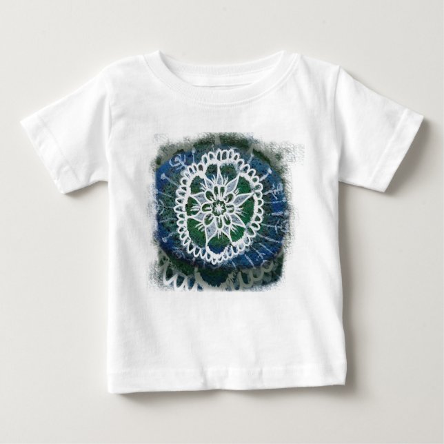 Camiseta De Bebé Toddler Ruffle Tee fondo azul mandala blanca (Anverso)