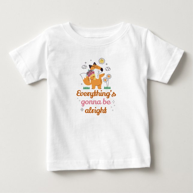 Camiseta De Bebé Todo Estará Bien Fox Flores Nubes Sol (Anverso)