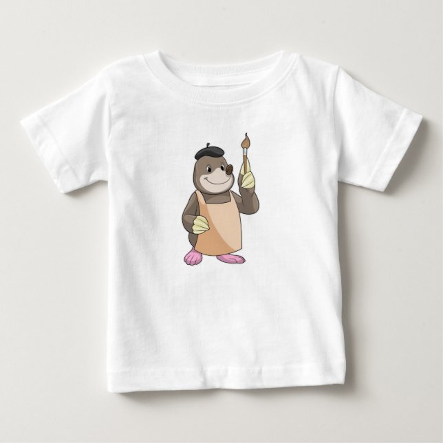 Camiseta De Bebé Topo como pintor con pincel (Anverso)