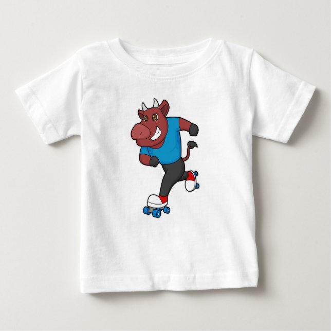 Camiseta De Bebé Toro en patinaje en línea con patines de patinaje  (Anverso)