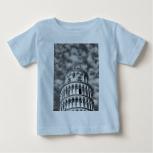 Camiseta De Bebé Torre de Pisa Italia de inclinación blanca negra