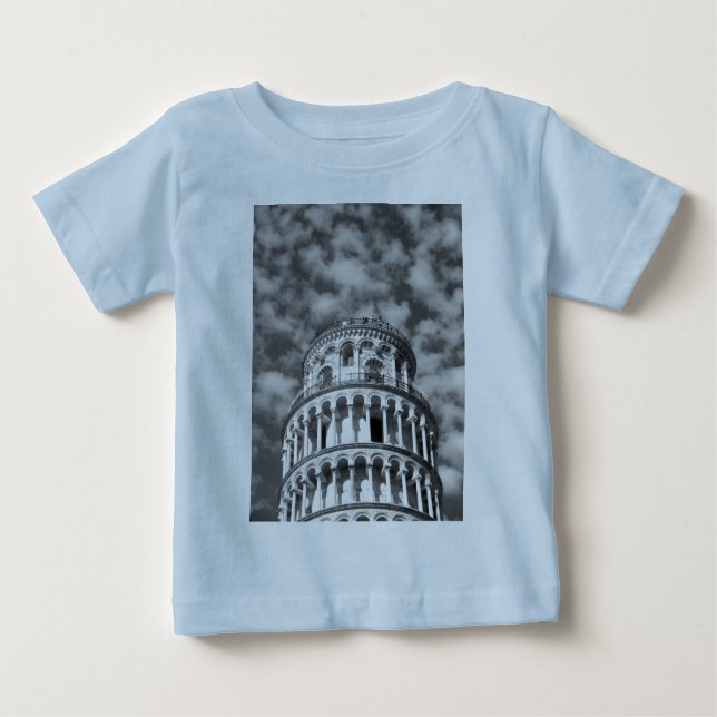 Camiseta De Bebé Torre de Pisa Italia de inclinación blanca negra (Anverso)