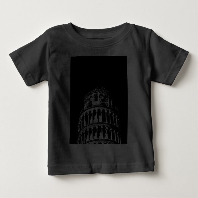 Camiseta De Bebé Torre de Pisa Italia de inclinación blanca negra (Anverso)