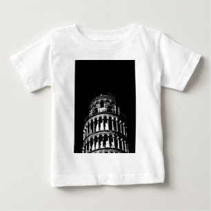 Camiseta De Bebé Torre de Pisa Italia de inclinación blanca negra
