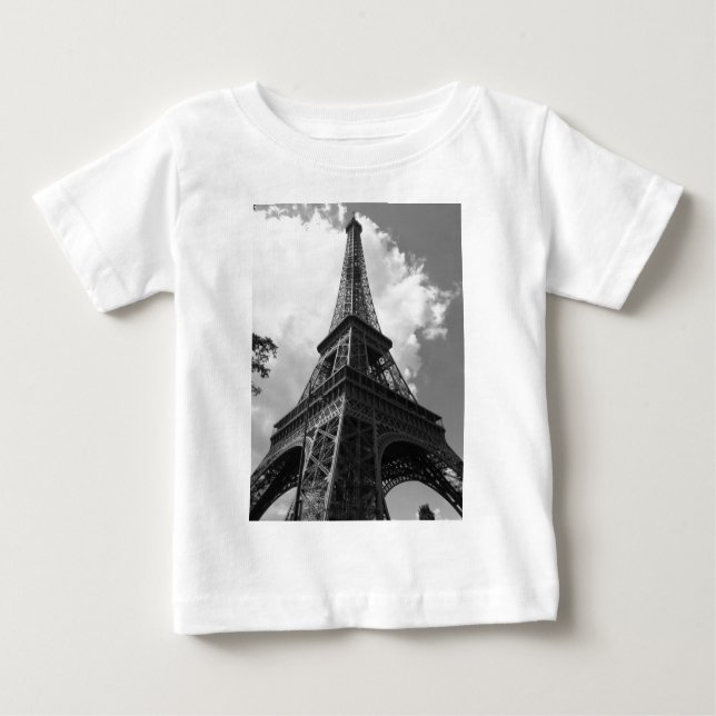 Camiseta De Bebé Torre Eiffel Blanca y Negra en París (Anverso)