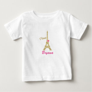 Camiseta De Bebé Torre Eiffel de oro París y rosa personalizada