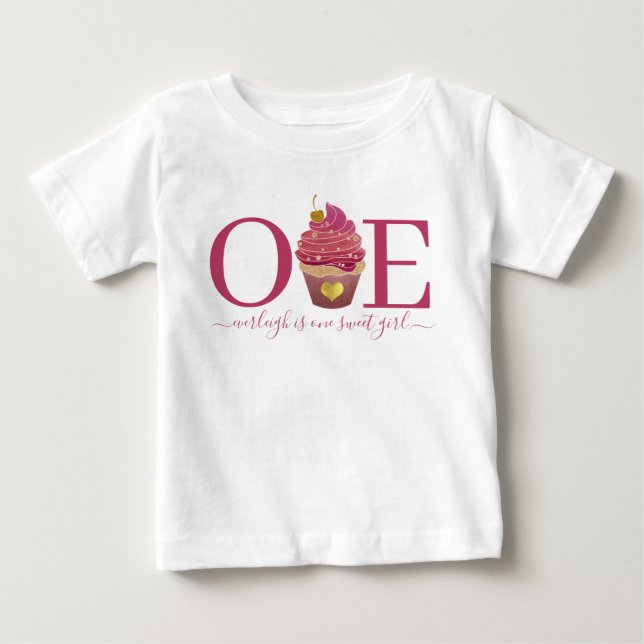 Camiseta De Bebé Torta de bebé de primer cumpleaños personalizada (Anverso)