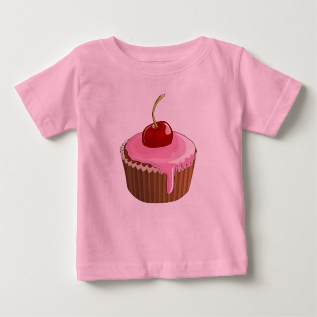 Camiseta De Bebé Torta de bonito rosada de escarcha con cereza (Anverso)