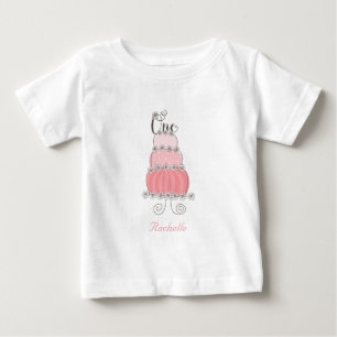 Camiseta De Bebé Torta Rosa Caprichosa Cumpleaños 1 de una niña